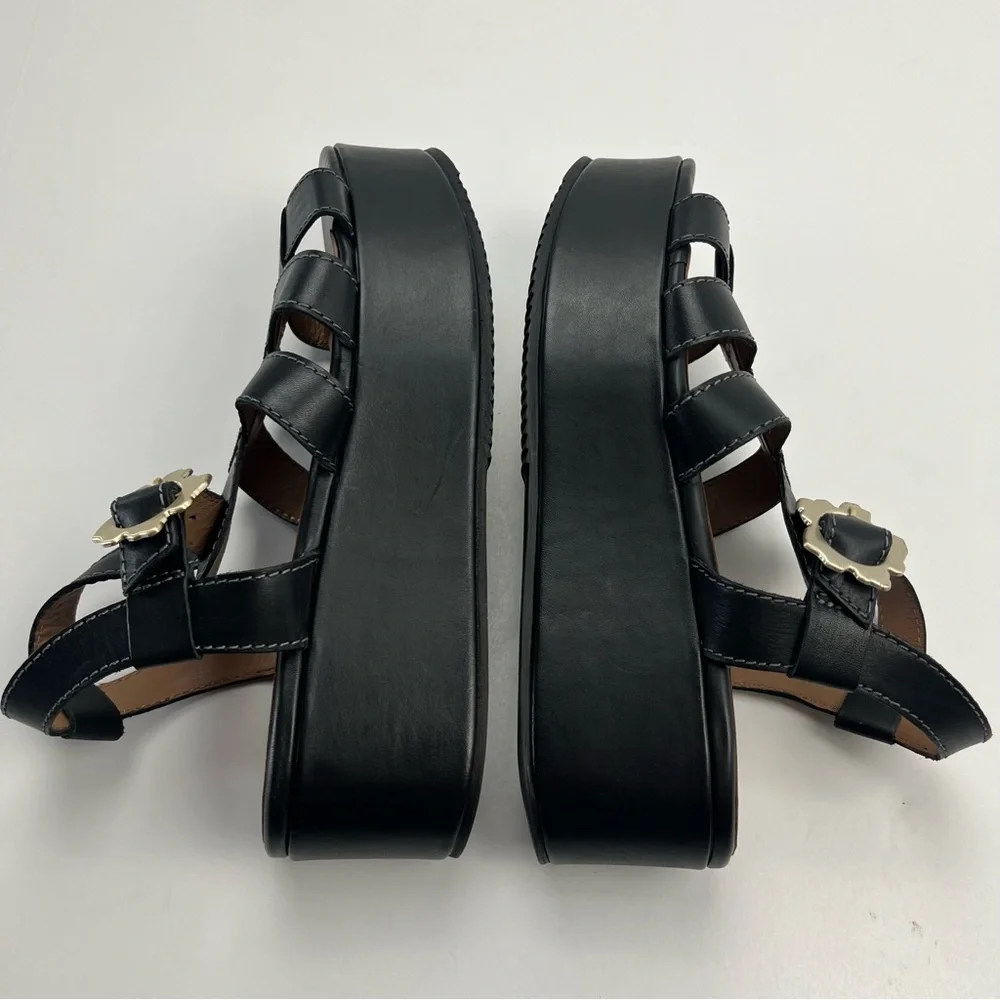 Ted‎ Baker Ffayeta Black Leather Sandal Platform Wedge Womens Size US 10.5 NEW